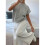 Damen Rippenpullover Rundhalsausschnitt Kurzarm Lockere Passform Blumenmuster Strickpullover Tops Silber XL 5