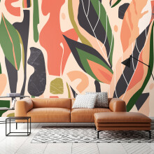 (Medium (3m X 2.4m)) Abstract Leaf Shapes - Orange