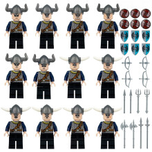 12 PCS Viking Horned Helmet Warrior Building Block Set Toys Wargaming for Children