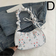 Floral minimalist shoulder bag, sweet country style tote bag, small nylon bag, gray.