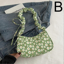Borsa a tracolla minimalista floreale, borsa tote in stile country, piccola borsa in nylon, verde.