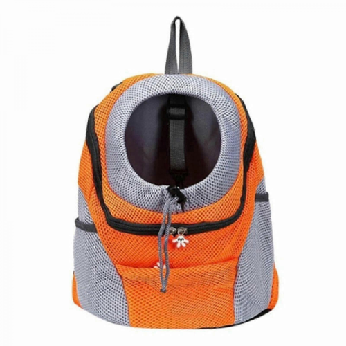 Breathable mesh small dog carrier backpack, portable front shoulder bag, orange