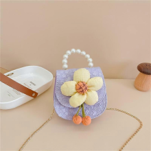 Children's Cartoon Flower Pearl Handbag Princess Crossbody Bag Coin Purse Purple
