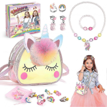 Set di giocattoli a forma di unicorno, adatto alle bambine dai 3 ai 6 anni, utilizzabile come accessorio da borsetta.