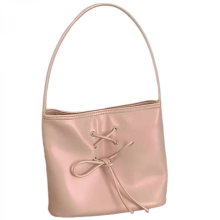 Women's Bow-Tie Shoulder Bag, PU Leather Shoulder Bag, Handbag, Bucket Bag, Shopping/Dating Bag, Sweet White/Pink