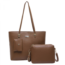 Borsa da lavoro da donna, borsa tote, borsa a tracolla, set da tre pezzi, spaziosa borsa con manico superiore in pelle PU e portafoglio, marrone