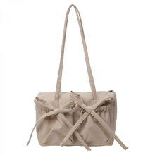 Women's underarm bag with bow, versatile underarm bag, solid color shoulder bag, large capacity shopping bag, everyday pink and khaki colors.