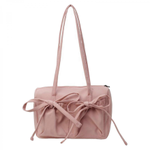Women's underarm bag with bow, versatile underarm bag, solid color shoulder bag, large capacity shopping bag, everyday pink.