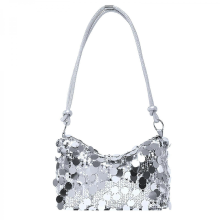 Borsa a tracolla da sera con paillettes argentate, borsa tote di grande capienza, adatta alle donne che partecipano a balli e feste di matrimonio.