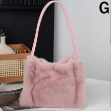 New faux mink handbag, large capacity, pink shoulder bag for women.