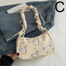 Borsa a tracolla minimalista floreale, borsa tote in stile country, piccola borsa in nylon, gialla.