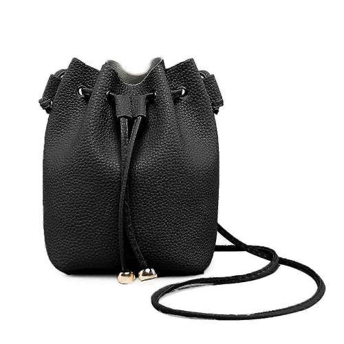 Borsa a secchiello da donna, borsa a spalla/tracolla, con coulisse con nappe