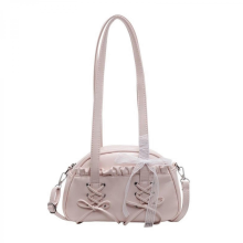 Modische Schultertasche mit Spitzenbesatz und Schleifendesign, Crossbody-Tasche aus PU-Leder, lässige Achseltasche für Damen, rosa.