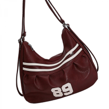 Modern retro-style shoulder bag, with practical pockets, made of PU material, large capacity, women's style, available in white/burgundy.