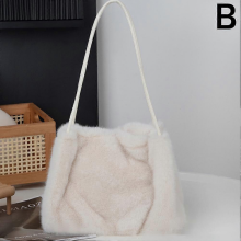 New faux mink velvet handbag, large capacity, beige.