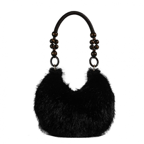 Elegante e morbida borsa a tracolla a forma di mezzaluna, soffice, capiente e casual, nera.