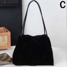 Nuova borsa a mano in velluto di visone sintetico, grande capienza, borsa a tracolla nera per donna.