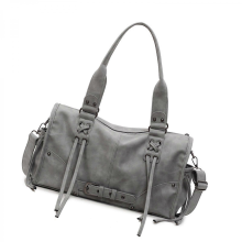 Retro-style women's PU leather underarm bag with detachable shoulder strap, an essential everyday shoulder bag, pinkish-grey.