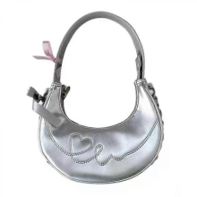 Borsa a mano da donna a forma di mezzaluna, borsa a tracolla sottobraccio in pelle PU color argento