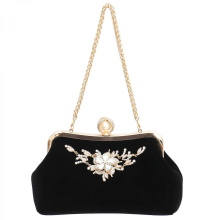Borsa da sera/borsa tote da donna, con decorazioni in strass, nera, 23x14x10 cm