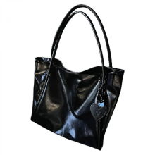 Borsa a tracolla di nuova generazione 2024, borsa a mano tinta unita, borsa per la spesa di grande capacità, borsa in vera pelle per ragazze, nera