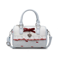 Borsa a mano Boston a pois con cerniera e fiocco, borsa bowling a tracolla impermeabile, blu.
