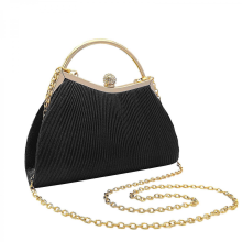 Women's evening bag, formal occasion wallet, elegant party bag, wedding clutch, handbag, pleated shoulder bag with chain, silver and black.