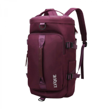 Women's gym bag, sports travel bag, backpack, weekend overnight bag with shoe compartment, purple-red
