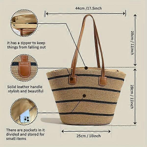 Borsa da donna, 1 pezzo, design pratico, elegante e versatile, marrone (strisce rosa) 1