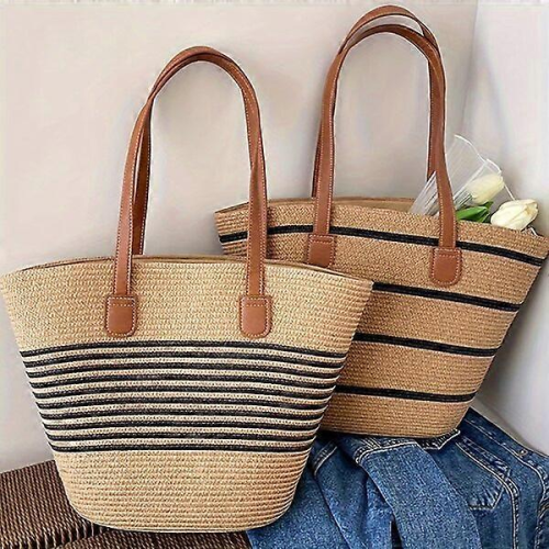 Borsa da donna, 1 pezzo, design pratico, elegante e versatile, marrone (strisce rosa) 2