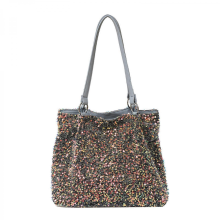 Women's shoulder bag, simple and sparkly tote bag, large capacity shopping bag, sequined underarm travel bag, white and blue.