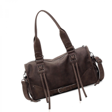 Retro-style women's PU leather handbag with detachable shoulder strap, perfect for everyday use. Pink and coffee colors.