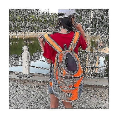 Breathable mesh small dog carrier backpack, portable front shoulder bag, orange 1