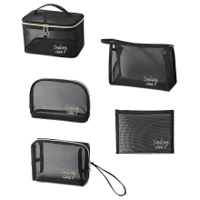 Borsa da viaggio per cosmetici da donna, borsa a rete per l'organizzazione del trucco, piccolo set di cinque borse da toilette in rete