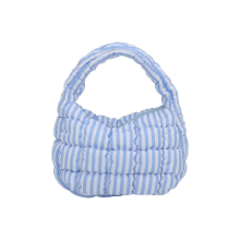 Quilted down-filled handbag, nylon wallet, lightweight top handle, stylish cloud bag, suitable for women and girls, purple-blue.