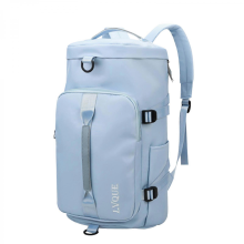 Women's gym bag, sports travel bag, backpack, weekend overnight bag with shoe compartment, light blue