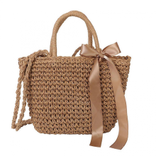Borsa tote casual in paglia marrone, stile da ragazza, borsa singola, borsa da spiaggia a tracolla