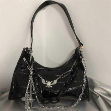 Gothic dark punk style underarm bag, skull shoulder bag, Y2K chain crocodile pattern crossbody bag, Kore