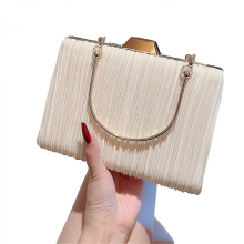 Un'elegante borsa da sera plissettata con tracolla staccabile, adatta per occasioni formali come borsa a spalla/borsa a mano, nel colore albicocca.