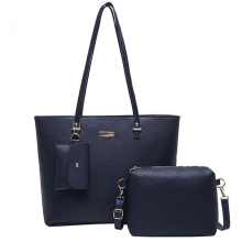 Borsa da lavoro da donna, borsa tote, borsa a tracolla, set da tre pezzi, spaziosa, borsa con manico superiore in pelle PU e portafoglio, marrone/blu