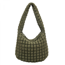 Stylish large quilted underarm bag, soft down-filled, suitable for both work and leisure occasions, white/green.