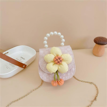 Children's Cartoon Flower Pearl Handbag Princess Crossbody Bag Coin Purse Pink