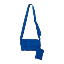 Borsa a tracolla in cotone intrecciato blu, stile designer, con tracolla a cassetta e spessore extra.