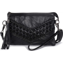 Borsa a tracolla da donna, borsa a mano, pochette con nappe, borsa da sera