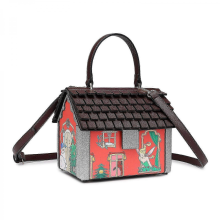 Women's Christmas cottage-themed crossbody/shoulder bag/handbag, unique and novel PU material, stylish travel choice, red.