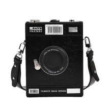 Borsa a tracolla da donna in PU a forma di macchina fotografica, borsa da sera in stile punk, borsa a tracolla, borsa a tracolla, marrone e nera.