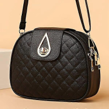 Borsa a mano rotonda da donna, in materiale PU ricamato, pratica e facile da trasportare con cerniera.