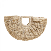 Elegante borsa da spiaggia intrecciata, pochette da sera da donna, borsa tote di grande capienza, motivo a luna, viola-beige.