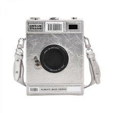 Borsa a tracolla da donna in PU a forma di macchina fotografica, borsa da sera in stile punk, borsa a tracolla, borsa a tracolla, marrone e argento.