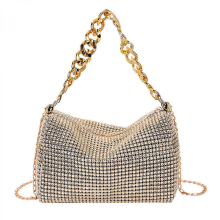 Sparkling rhinestone evening clutch with chain strap, women's shoulder bag, casual tote bag, suitable for balls and banquets, silver champagne color.